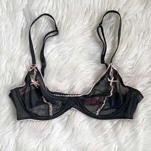 betsey johnson black mesh and pink lace bra size 34B